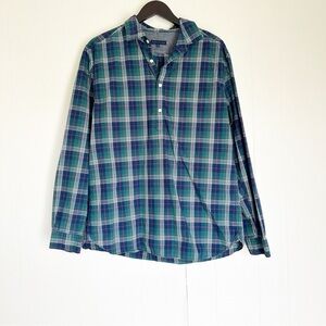 MARTIN + OSA Men's Plaid Shirt Blue Green 1/3 Button Large